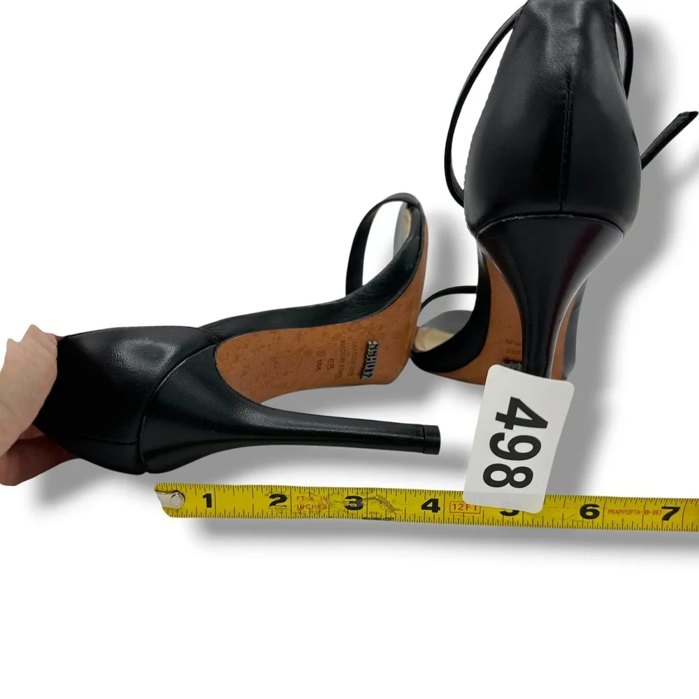 Schutz Cadey-Lee Black Leather Ankle Strap Stiletto High Heel Sandals Mens 8.5B